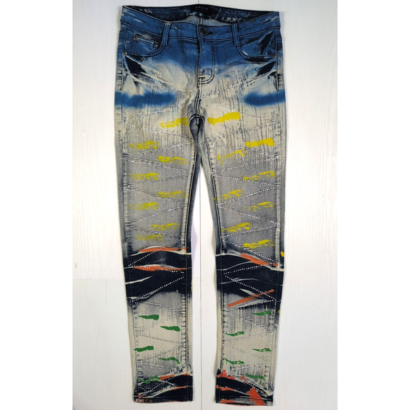 Navie Womens Splatter Studded Skinny Straight Leg Jeans 26 X 30 Stretch L - Picture 6 of 14